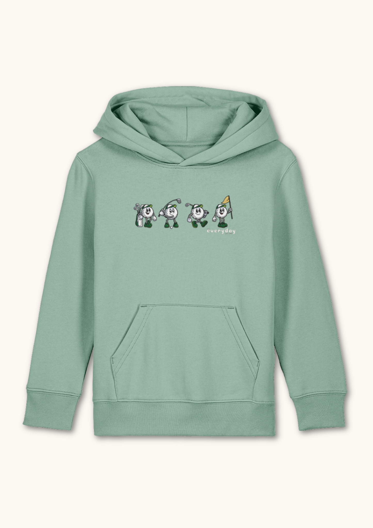 4 Ball logo kids golf hoodie in aloe green organic cotton for junior golfers