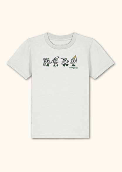 4 Ball graphic kids golf t-shirt in organic cotton for social young golfers